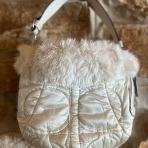 Coach White Fur-Trimmed Shoulder Bag